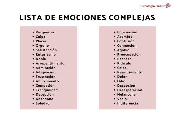 Komplekse følelser: hva er de, typer og liste